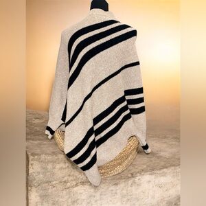 DONATED: ✨ Oatmeal & Black Striped Knit Poncho Sweater | Modern Wrap